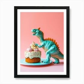 Toy Dinosaur Making A Cake Art Print