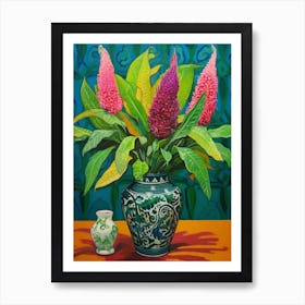 Flowers In A Vase Still Life Painting Celosia 4 Art Print