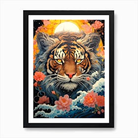 Tiger With Flowers Art Print