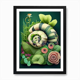 Garden Snail Feeding On Plants Patchwork Art Print