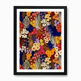 Into The Garden - Abstract Floral Wild Flower Meadow Midnight Art Print