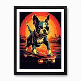 Boston Terrier Dog Skateboarding Illustration 2 Art Print