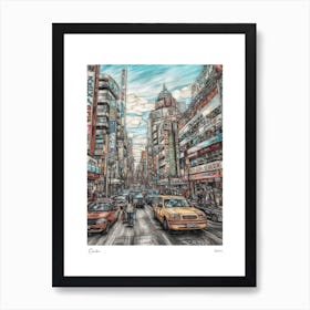 Osaka Japan Drawing Pencil Style 2 Travel Poster Art Print