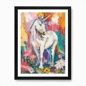 Floral Folky Unicorn In The Meadow 3 Art Print