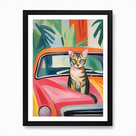 Chevrolet Bel Air Vintage Car With A Cat, Matisse Style Painting 0 Art Print