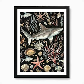 Port Jackson Shark Seascape Black Background Illustration 1 Art Print