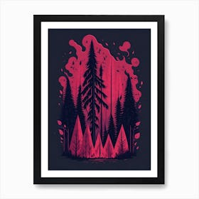 A Fantasy Forest At Night In Red Theme 66 Art Print