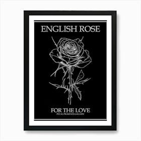 English Rose Black And White Line Drawing 33 Poster Inverted Art Print