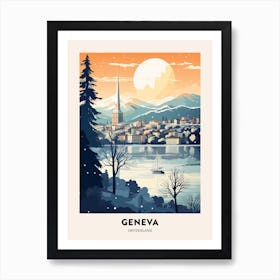 Winter Night  Travel Poster Geneva Switzerland 1 Art Print