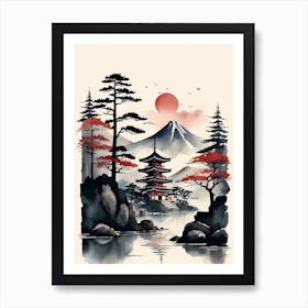 Japanese Landscape Watercolor Painting (55) Art Print