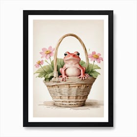 Cute Pink Frog In A Floral Basket (17) Art Print