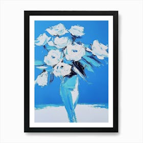 White Roses In A Blue Vase 1 Art Print