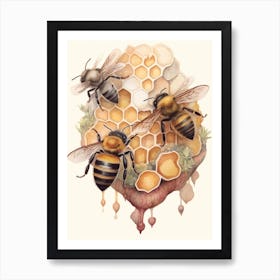 Common Carder Bee Beehive Watercolour Illustration 2 Art Print