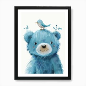 Small Joyful Bear With A Bird On Its Head 3 Art Print