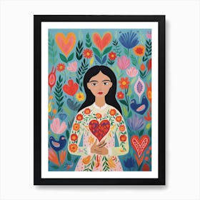 Nature & Patterns Heart Illustration Of A Person With Long Black Hair Art Print