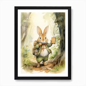 Bunny Hicking Rabbit Prints Watercolour 4 Art Print