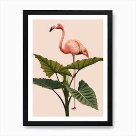 Jamess Flamingo And Alocasia Elephant Ear Minimalist Illustration 4 Art Print