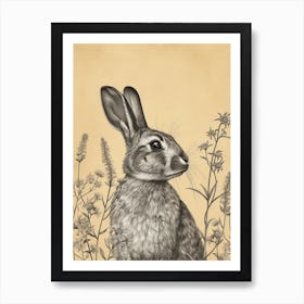 English Silver Blockprint Rabbit Illustration 7 Art Print