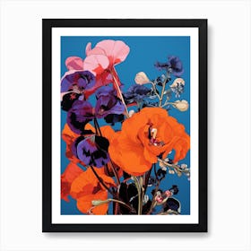 Surreal Florals Sweet Pea 3 Flower Painting Art Print