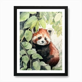 Storybook Animal Watercolour Red Panda 3 Art Print