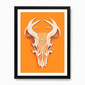 Animal Skull Orange Line 1 Drawing Art Print