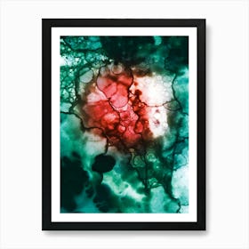 Modern Abstraction Red In Green Art Print