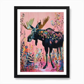 Floral Animal Painting Moose 3 Art Print