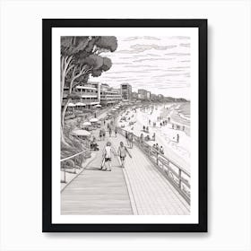 View Of Byron Bay, Australia Line Art Black And White 2 Art Print