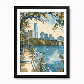 Duotone Illustration Lady Bird Lake And The Boardwalk 3 Art Print