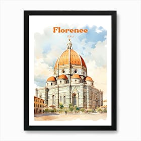 Florence Italy European Church Travel Illustration Art Print