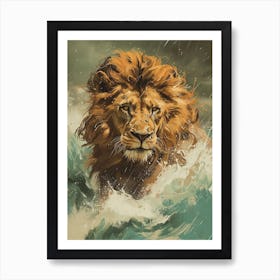 Barbary Lion Facing A Storm Illustration 3 Art Print