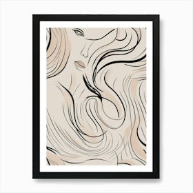 Muted Tones Abstract Face Line Illustration 3 Art Print