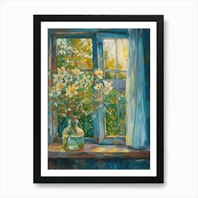 Cosmos Flowers On A Cottage Window 2 Art Print