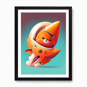 Rocket Kawaii Kids Space Art Print