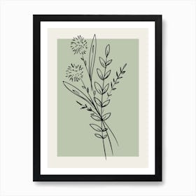 Neutral Wall Floral Botanical Line Art Minimalist Modern Bedroom Living 1 Art Print