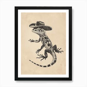 Lizard With A Cowboy Hat On Block Print Art Print
