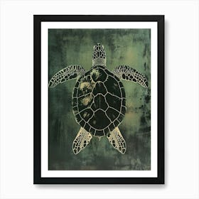 Dark Green Vintage Textured Sea Turtle 2 Art Print