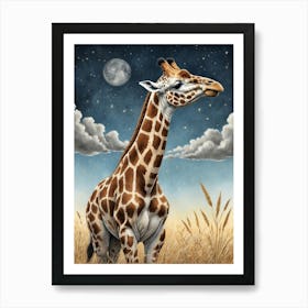 Giraffe At Night Art Print