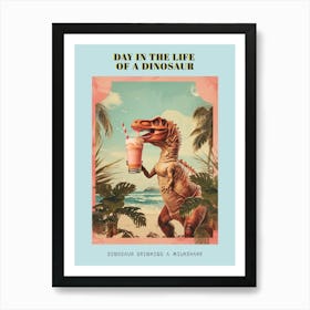 Dinosaur Drinking A Milkshake Retro Collage 1 Poster Art Print