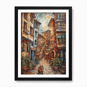 Painting Of San Francisco With A Cat In The Style Of Renaissance, Da Vinci 1 Art Print