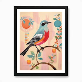 Pink Scandi Mockingbird 1 Art Print