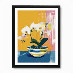 Orchid Flowers On A Table   Contemporary Illustration 1 Art Print