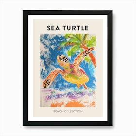 Sea Turtle Palm Tree Scribble Poster 1 Art Print