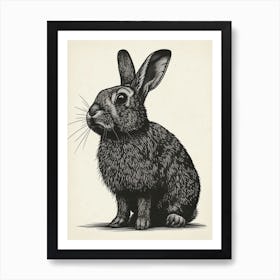 French Lop Blockprint Rabbit Illustration 2 Art Print