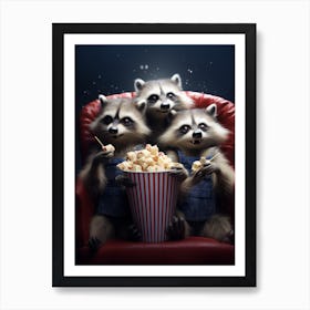 Cartoon Tres Marias Raccoon Eating Popcorn At The Cinema 4 Art Print