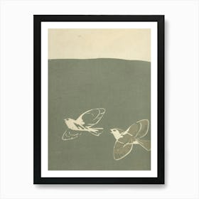 Japanese Ukiyo-E Birds In Flight Art Print