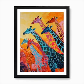 Colourful Giraffe Herd Painting 1 Art Print