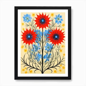 Flower Motif Painting Love In A Mist Nigella 3 Art Print