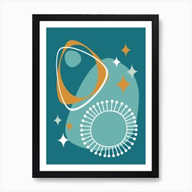 Mid Century Modern Atomic Age 14 Teal, Aqua, Orange Art Print