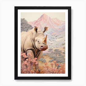 Patchwork Rhino With The Trees 1 Art Print